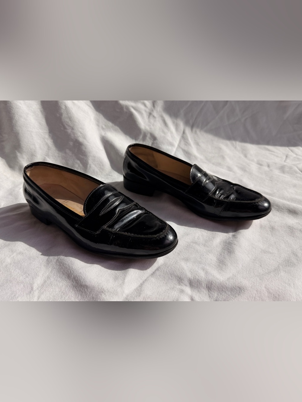 Vintage Black Patent Leather Penny Loafers by Gravati Neiman Marcus Italy 7.5